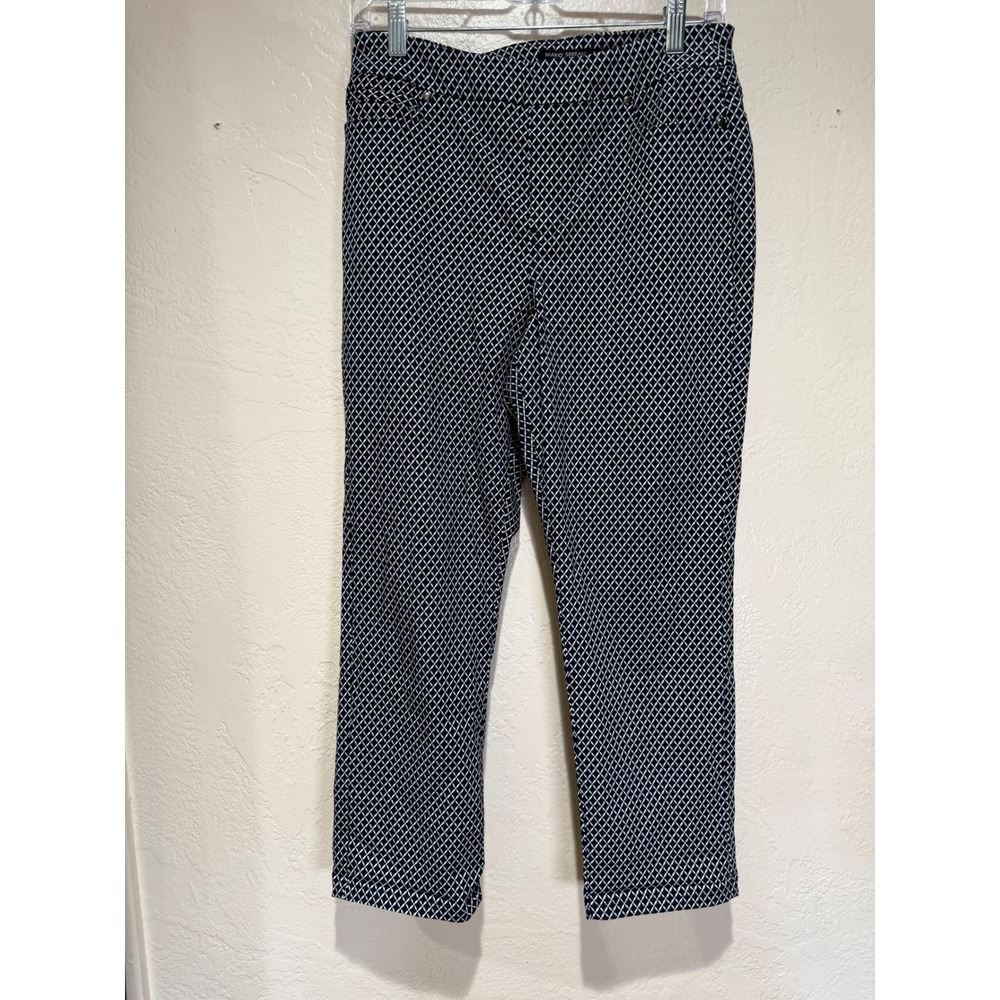 Mario Serrani Italy Womens Navy‎ White Geometric Diamond Ankle Pants Size M